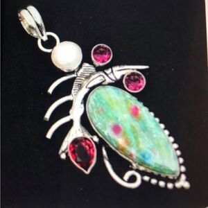Ruby Fuchsite Amethyst Pearl Stamped 925 Sterling Silver Necklace